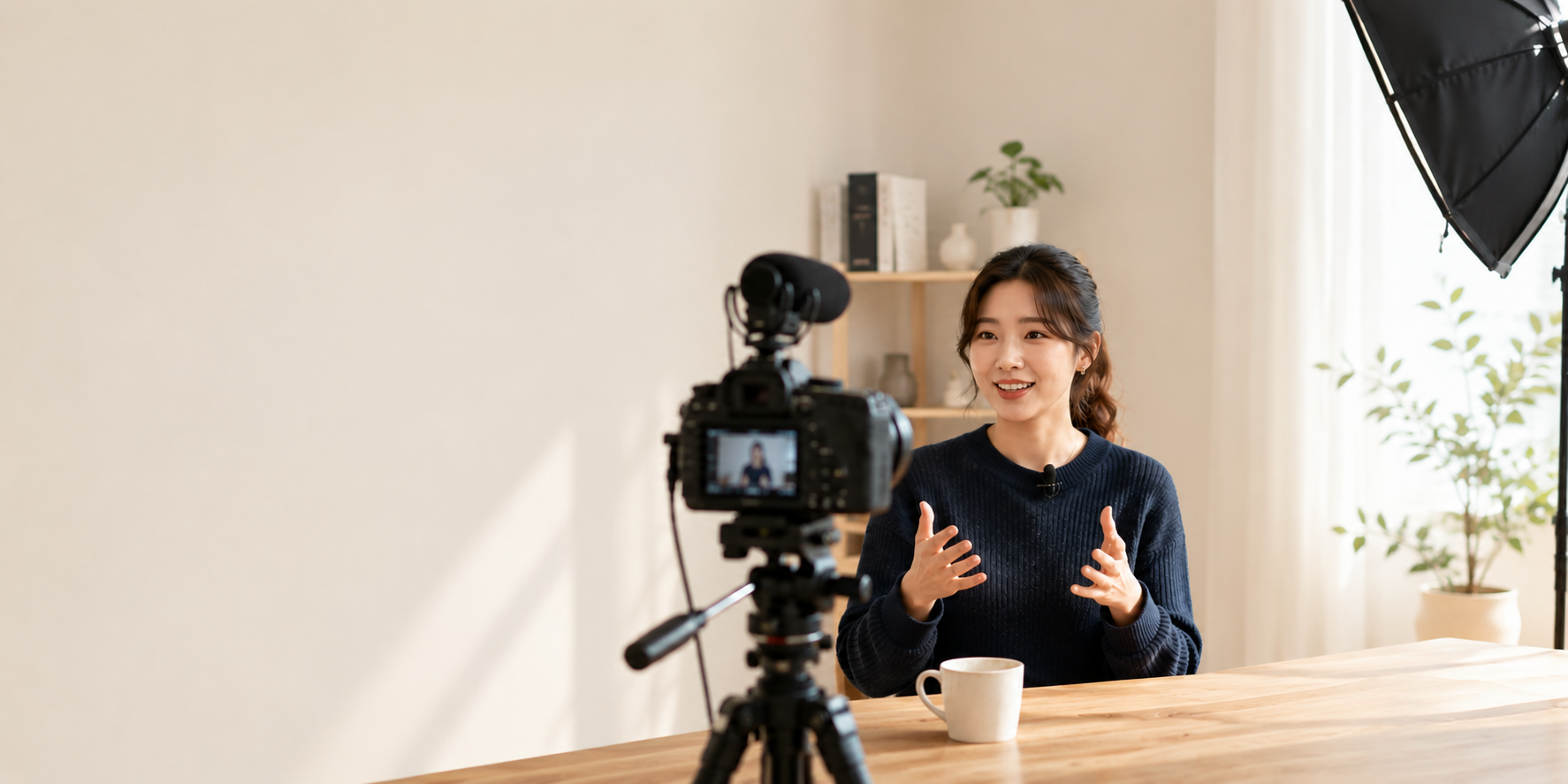 카메라 앞에서 AI 콘텐츠 제작 교육을 진행하는 크리에이터